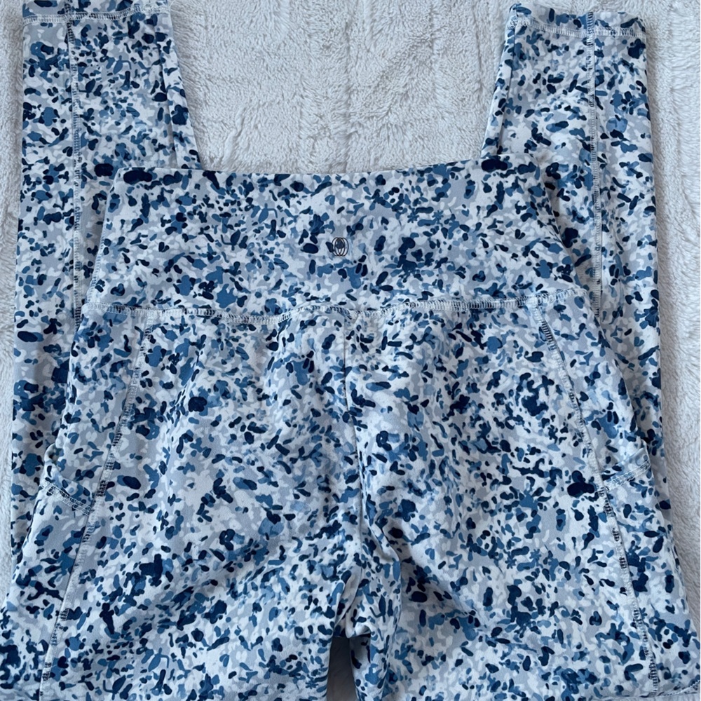 Balance Collection Leggings Floral High Rise Blue Navy White Pockets Size Medium - Picture 5 of 7